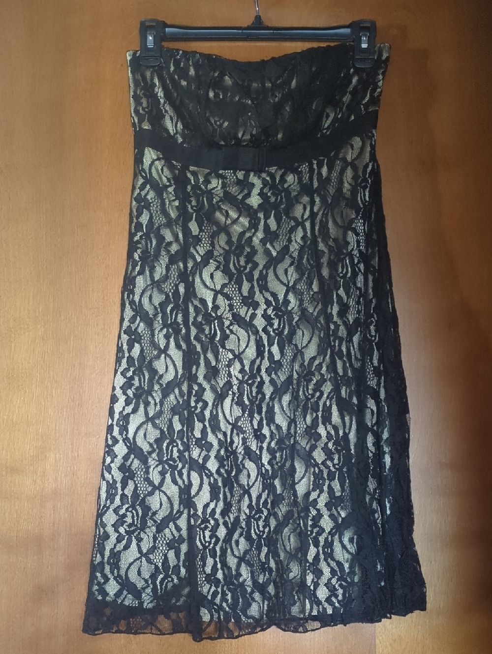 Forever 21 Black Lace Strapless Dress with Gold Lining